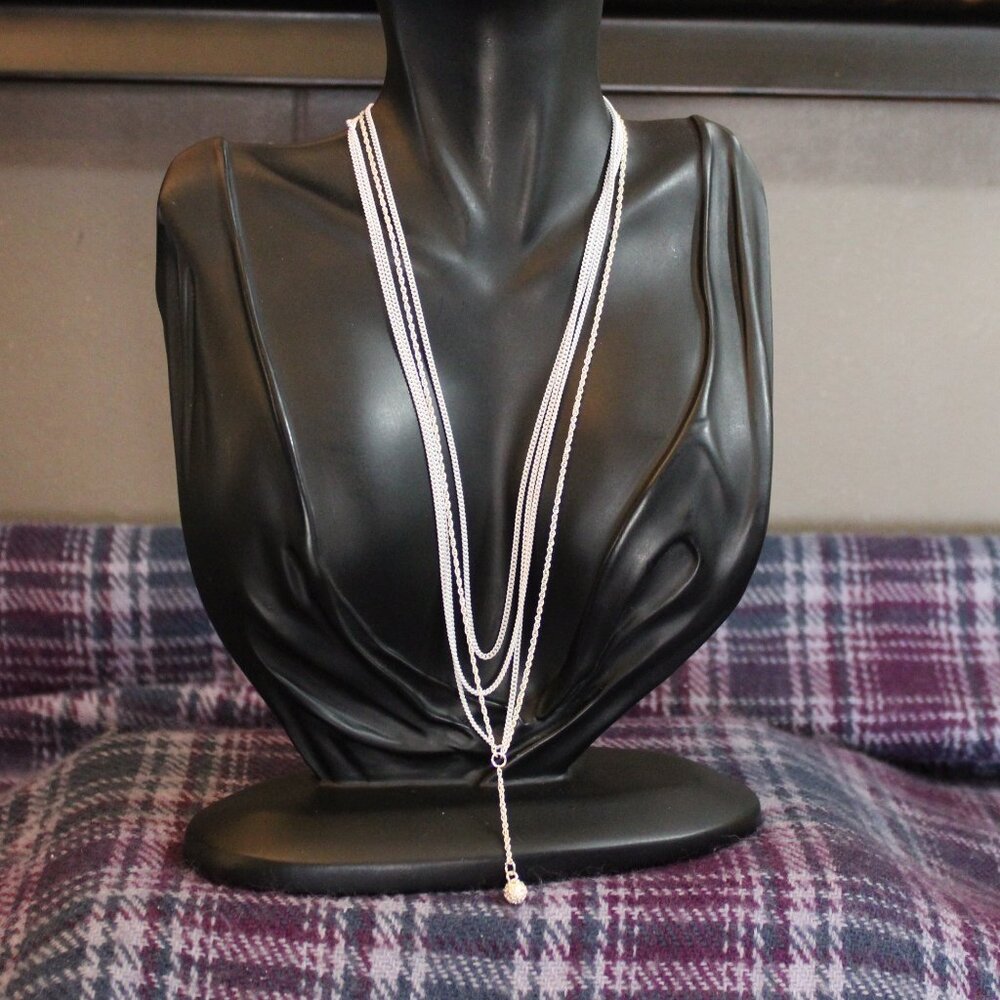 Two Delicate Chain White Silver Tone Rhinestone Necklaces Lot - Picture 2 of 10